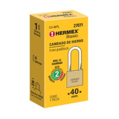 CANDADO HIERRO, COLOR LATON, 40MM, LARGO 27071